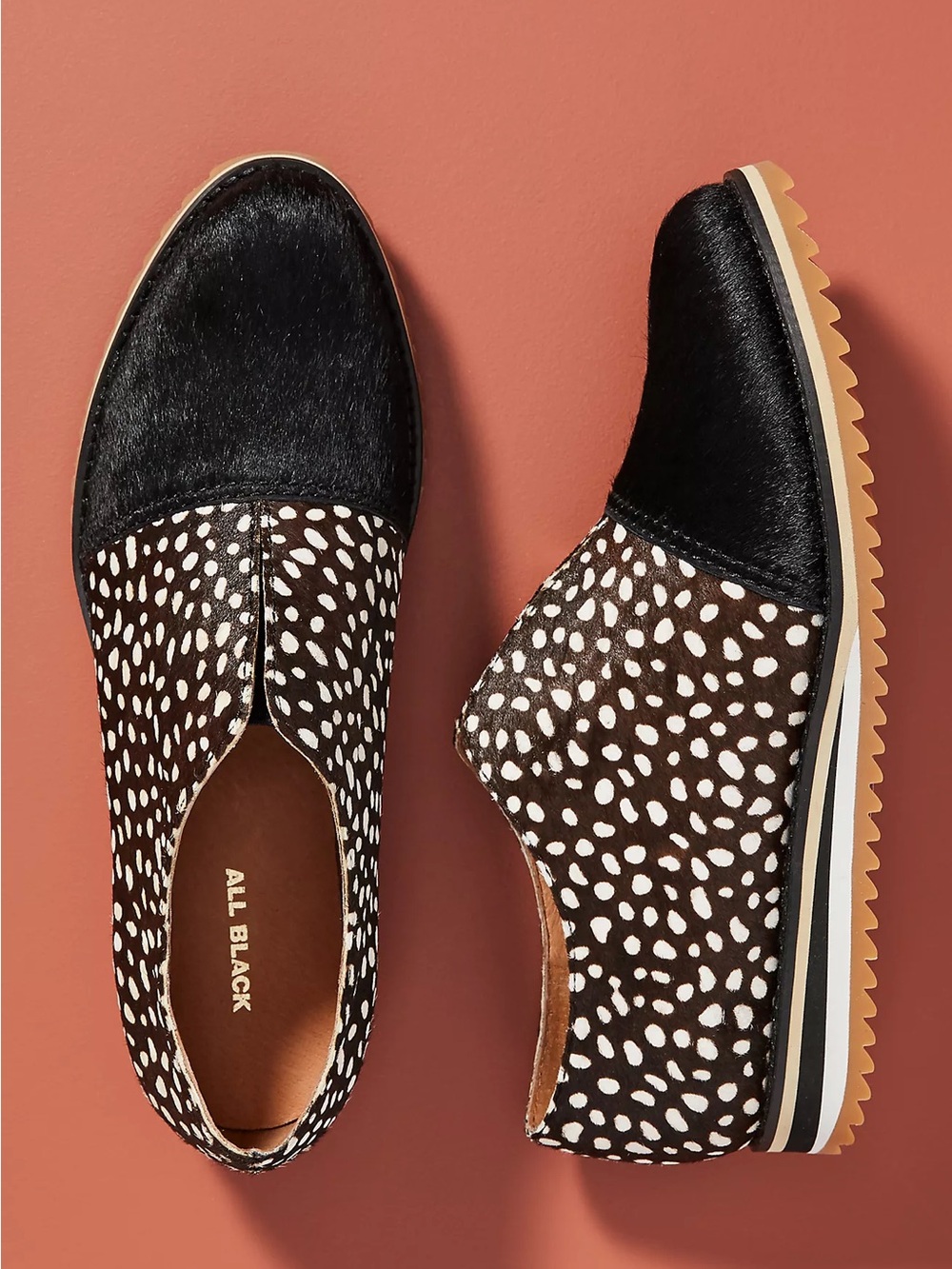 All Black Brand Black, Brown + White Dotted Slip-On Sneakers